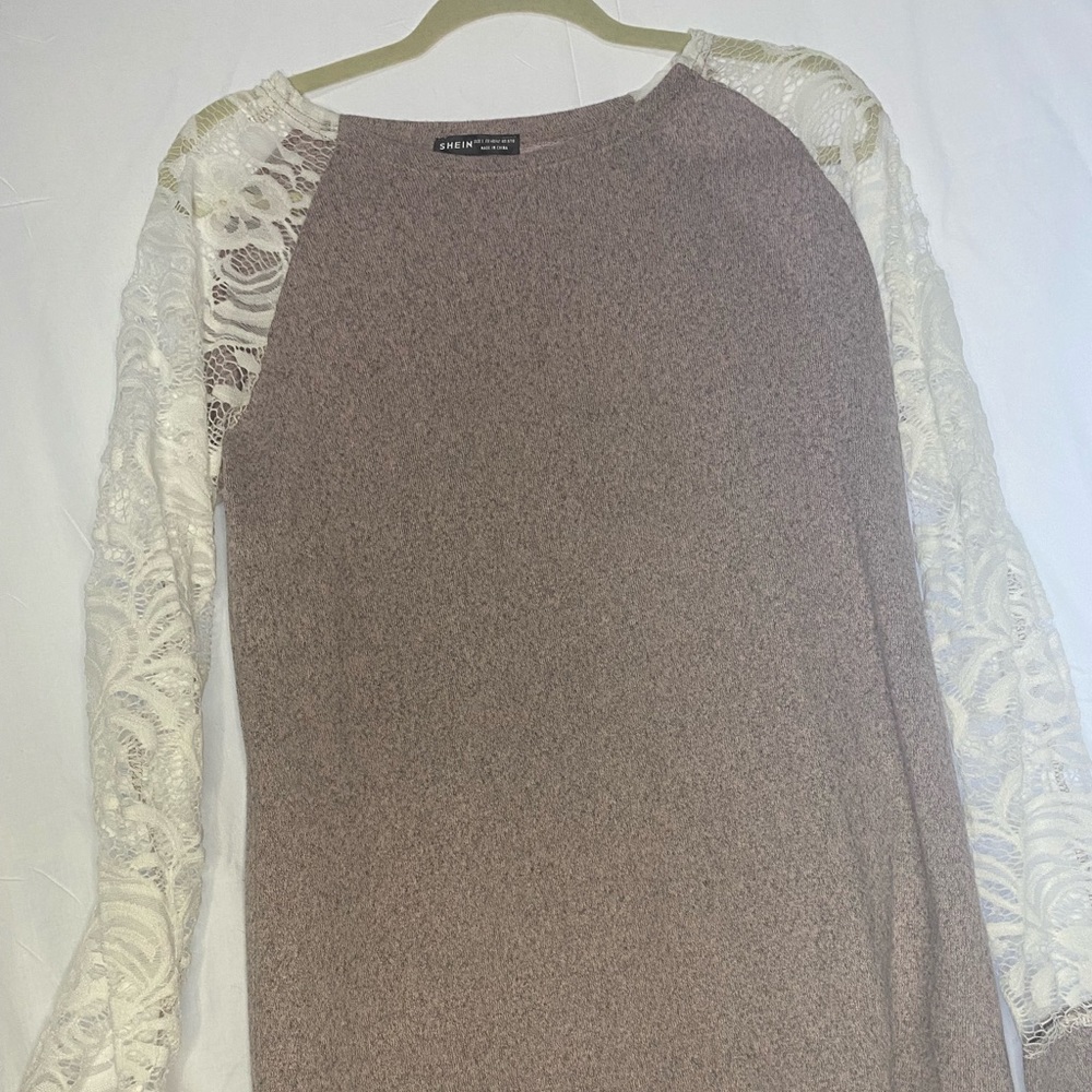 Pink and grey sweater with lace arms never worn